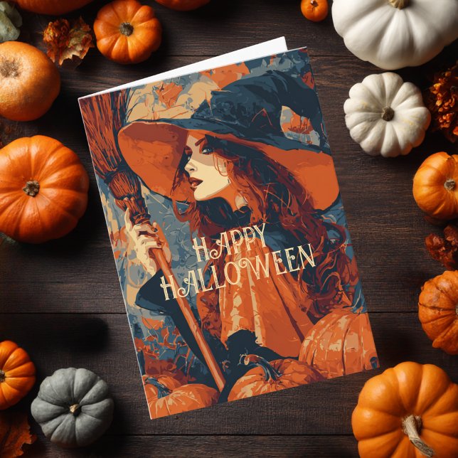 Vintage Häxkvast Pumpa Elegant Halloween  Kort (Skapare uppladdad)