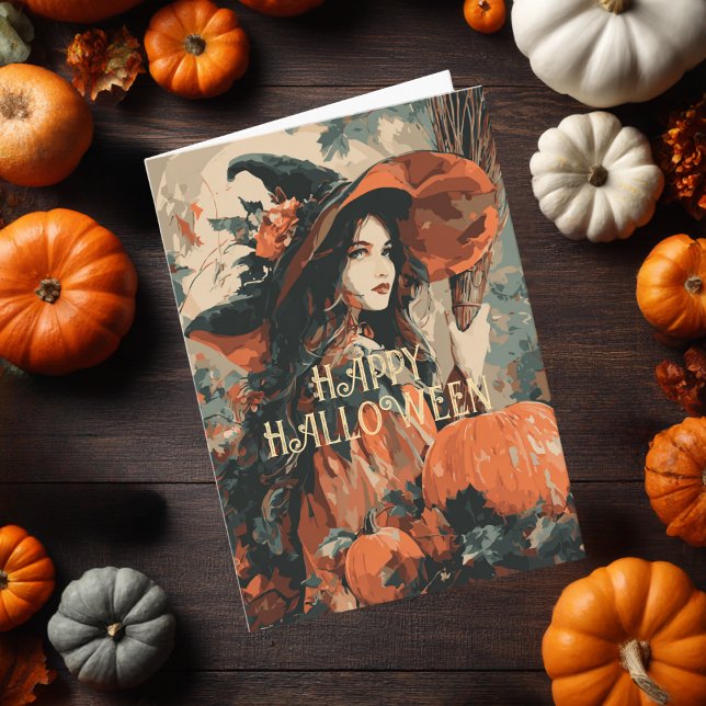 Vintage Häxkvast Pumpa Elegant Halloween  Kort (Skapare uppladdad)