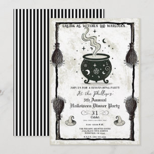 Vintage Häxor Kittel Halloween Middag Fest Inbjudningar