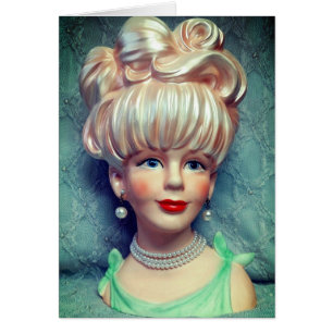 Vintage Head Vas Jeannie Bouffant Hair Hälsningskort