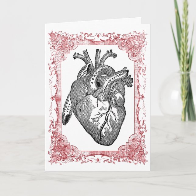 Vintage Heart Anatomy Valentine Greeting Card Helgkort (Framsida)