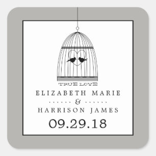 Vintage Heart Birdcage Äkta kärlek Bröllop Fyrkantigt Klistermärke