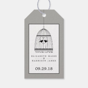 Vintage Heart Birdcage Äkta kärlek Bröllop Presentetikett