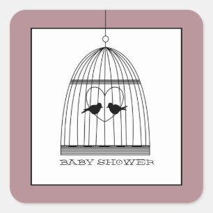Vintage Heart Birdcage Baby Shower Fyrkantigt Klistermärke