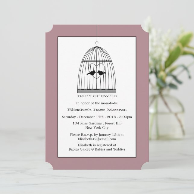 Vintage Heart Birdcage Baby Shower Inbjudningar (Stående Fram)