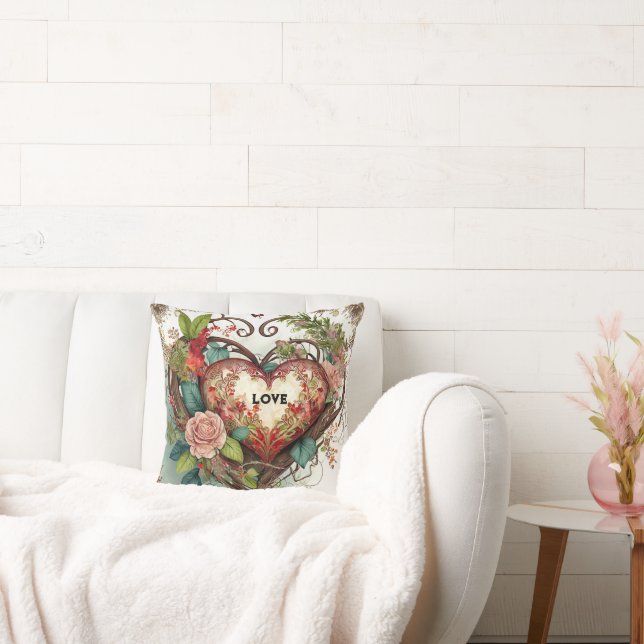 Vintage Heart Blommig Kudd Kudde (Soffa)
