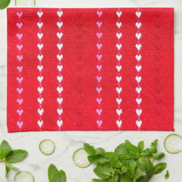 Vintage Heart Fabric Red Rosa White LoveFun Kökshandduk