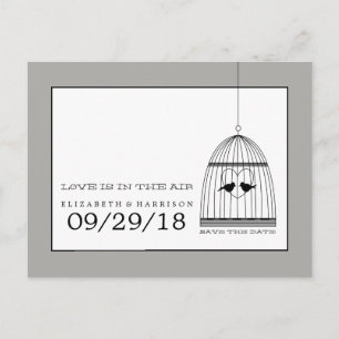 Vintage Heart Fågelbur Bröllop Save The Date Meddelande Vykort