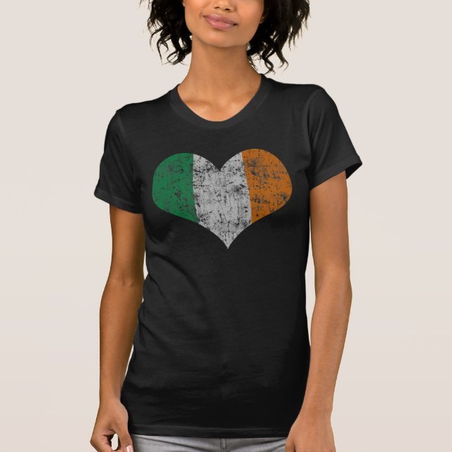 Vintage Heart-Flagga i Irland T Shirt (Framsida)