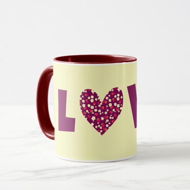 Vintage Heart Magenta Mugg Kärlek Kopp (Framsida vänster)