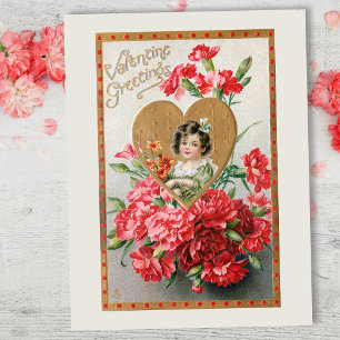 Vintage Heart och Carnations Valentine Vykort