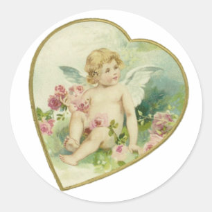 Vintage Heart och Cherub - Mors dag/Valentine Runt Klistermärke