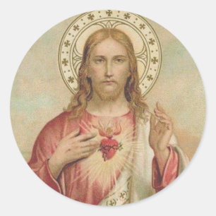 Vintage Heart of Jesus Thorns Blating Flames Runt Klistermärke