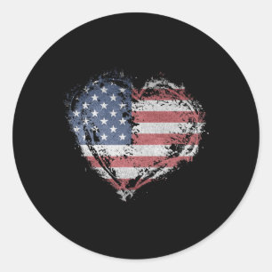 Vintage Heart Shirt Amerikansk Flagga Usa Patrioti Runt Klistermärke