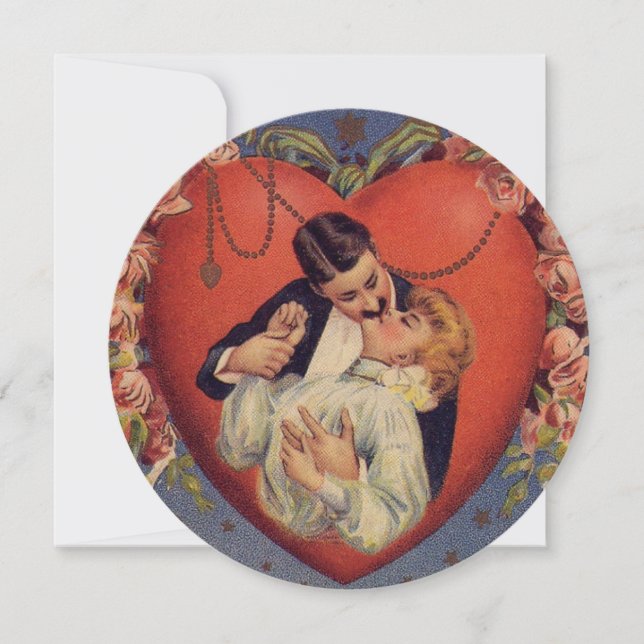 Vintage Heart Valentine Day Älskare Kiss Julkort (Framsida)