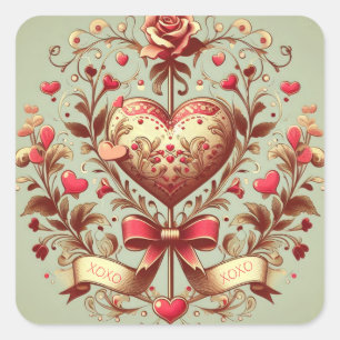 Vintage Heart Valentines dag xoxo Fyrkantigt Klistermärke