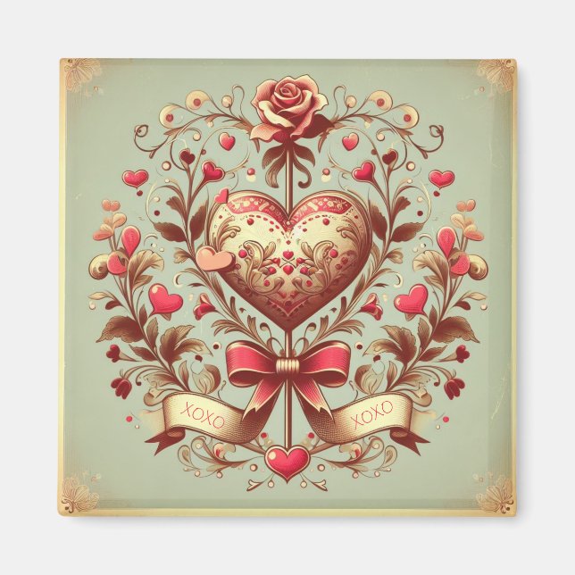 Vintage Heart Valentines dag xoxo Magnet (Framsidan)