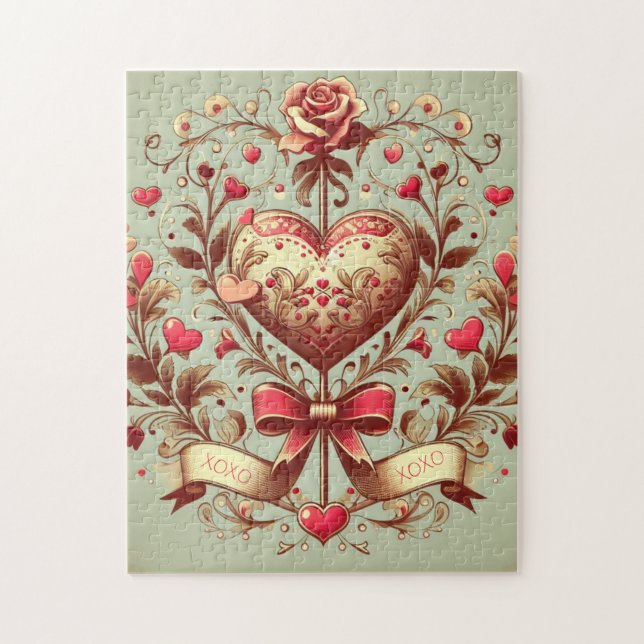 Vintage Heart Valentines dag xoxo Pussel (Vertikal)