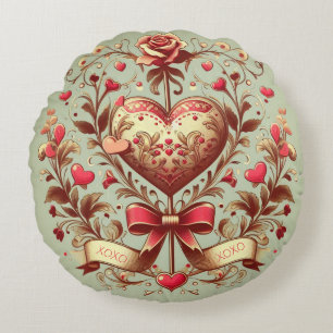 Vintage Heart Valentines dag xoxo Rund Kudde
