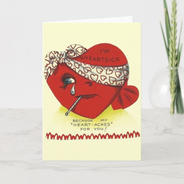 Vintage Heartache Heartsick Valentine Helgkort (Framsida)