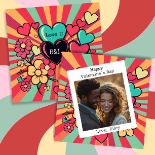 Vintage Hearts and Flowers Valentine Day Julkort