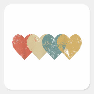 Vintage Hearts Coola Retro Valentines day Gift för Fyrkantigt Klistermärke