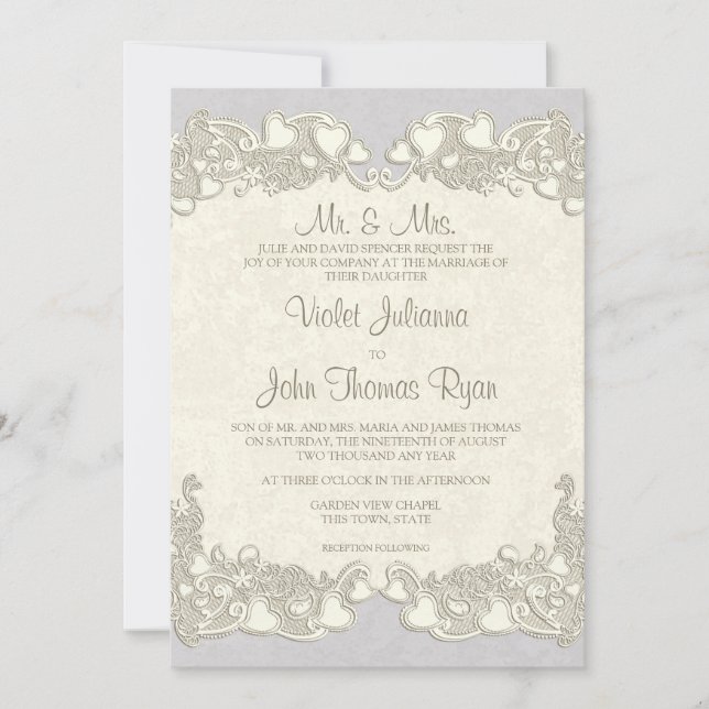 Vintage Hearts Land Violet Inbjudningar (Framsida)