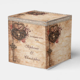 Vintage Hearts Lock och Nyckel Bröllop Tack Presentaskar