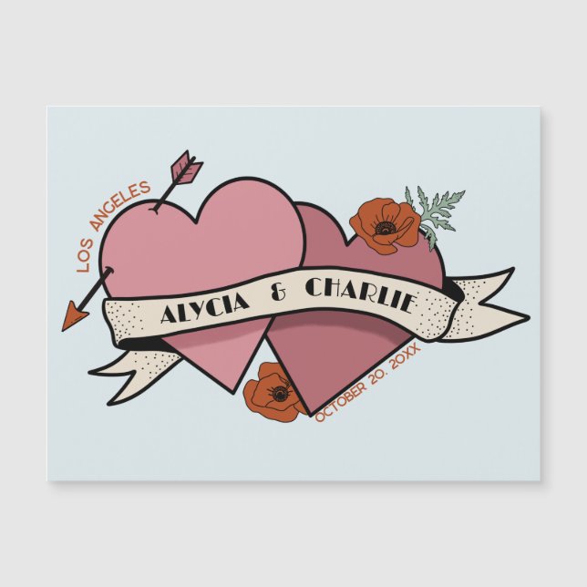 Vintage Hearts magnetisk inbjudan till bröllop (Framsida)