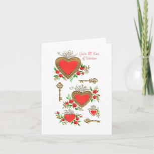 Vintage Hearts och Nycklar Valentine Kort