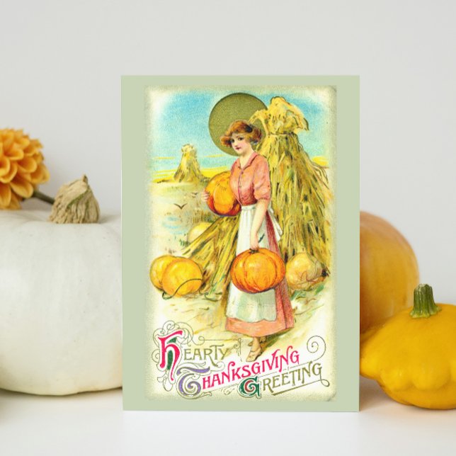 Vintage Hearty Thanksgiving Hälsning Pumpkin Julkort (Skapare uppladdad)