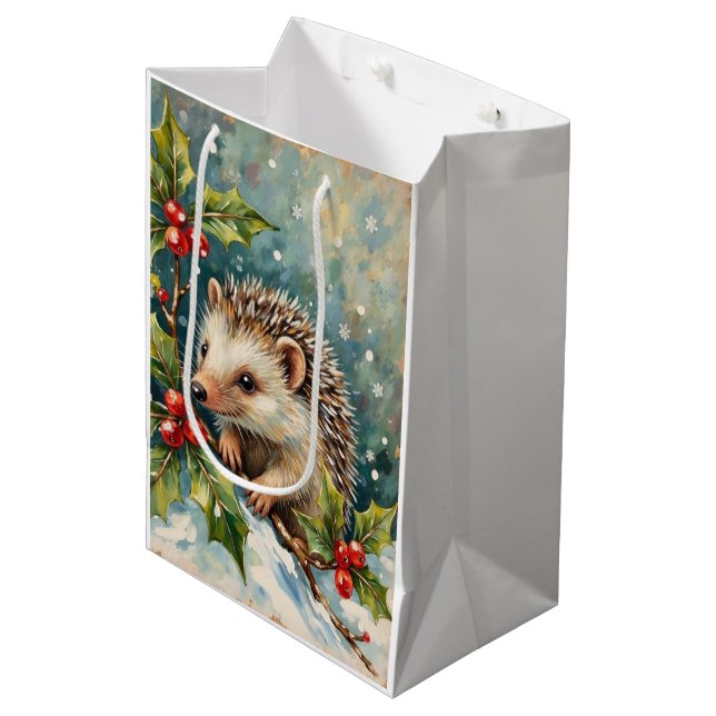 Vintage Hedgehog Among Holly Christmas (Framsidan Vinklad)