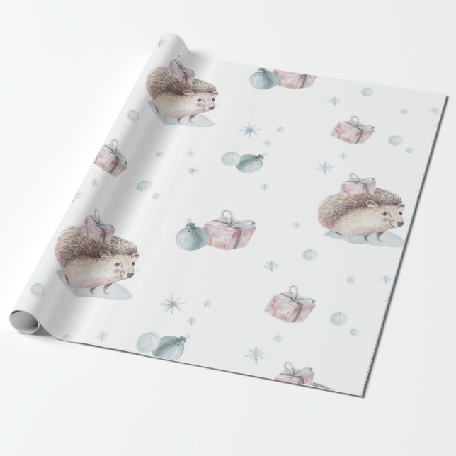 VINTAGE HEDGEHOG CHRISTMAS GIFT WRAPPING PRESENTPAPPER (Utrullad)