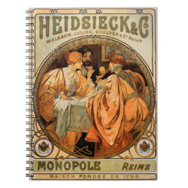 Vintage Heidsieck & Co Monopole Reims Vin-etikett Anteckningsbok Med Spiral
