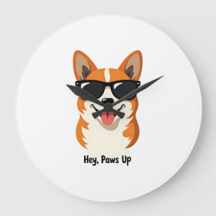 Vintage Hej, Paws Up Corgi med solglasögon Söt Do Stor Klocka