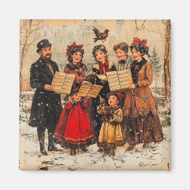 Vintage Helgdag Carolers Magnet (Framsidan)