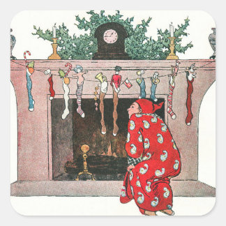 Vintage-Helgdag för julsocklar och gåvor Fyrkantigt Klistermärke