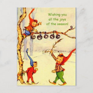 Vintage Helgdag Gnomes vycard, Cute 1930's Image Helg Vykort