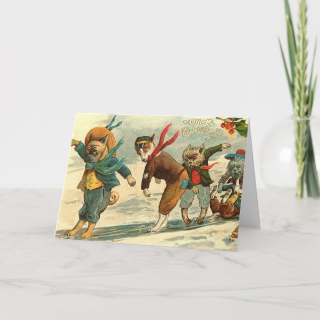 Vintage Helgdag Hundar Helgkort (Framsida)