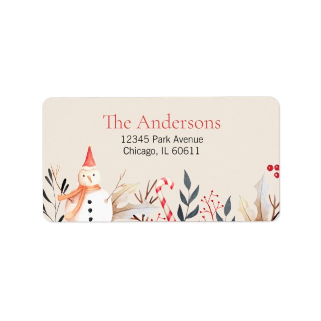 Vintage Helgdag jul Adress i Snögubbe Adressetikett (Framsidan)