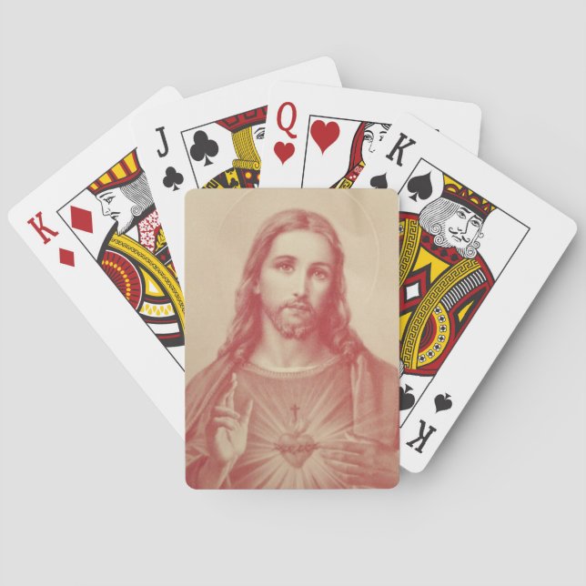 Vintage Helig Heart of Jesus Casinokort (Baksidan)