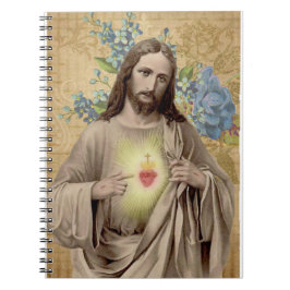 Vintage Helig Hjärtat i Jesus Blommigt Religiösa Anteckningsbok