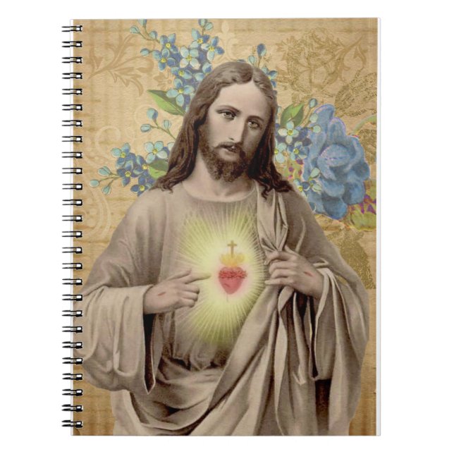 Vintage Helig Hjärtat i Jesus Blommigt Religiösa Anteckningsbok (Framsidan)
