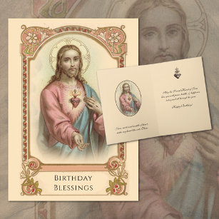 Vintage Helig Hjärtat i Jesus Religiösa Birthday Kort