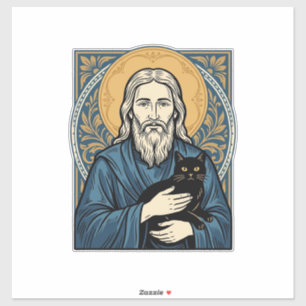 Vintage Helig Katt Porträtt Vektor Tröja Design_1 Klistermärken