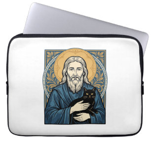 Vintage Helig Katt Porträtt Vektor Tröja Design_1 Laptop Fodral