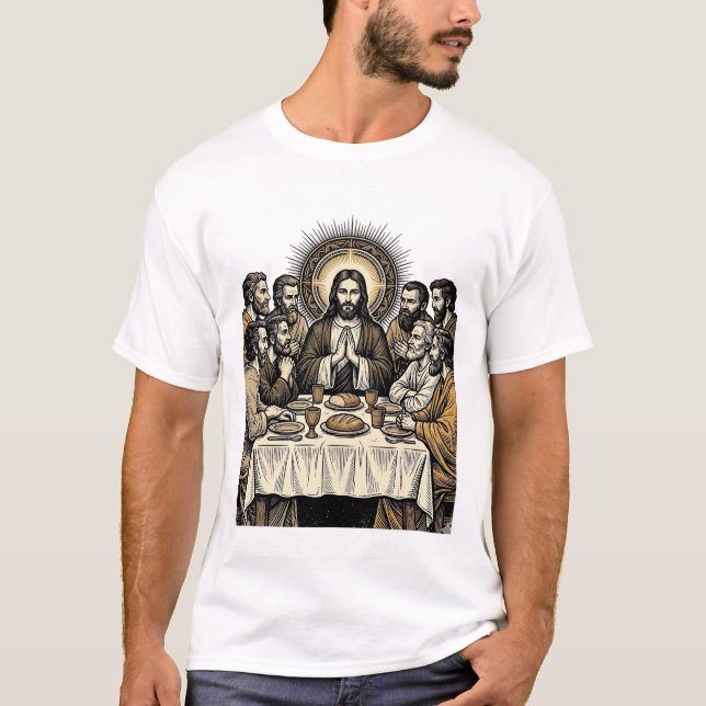Vintage Helig Nattvard Gravyr Religiös Konst Tröja (Framsida)