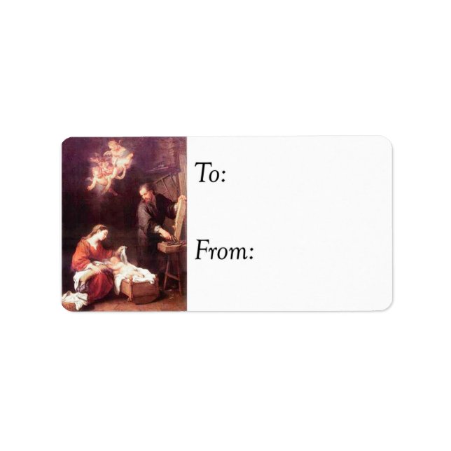 Vintage Heliga Family Gift-Märkre Adressetikett (Framsidan)