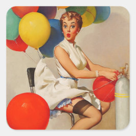 Vintage helium Party ballonger Pin Up Girl Fyrkantigt Klistermärke