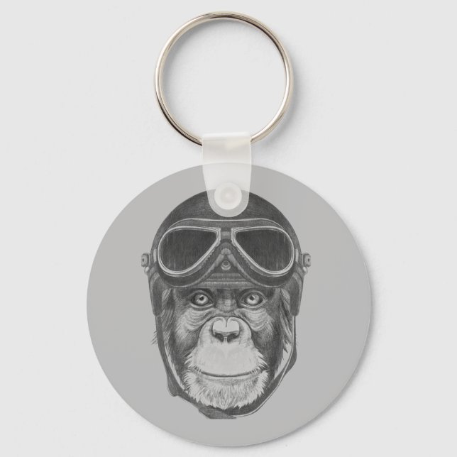 Vintage Helmet Chimpanzee Nyckelring (Framsida)